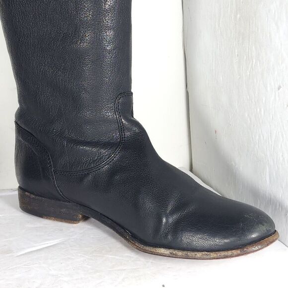 FRYE Women's Melissa Back Zip US 7,5B Black Leather Button Tall Riding Boots - Picture 8 of 16